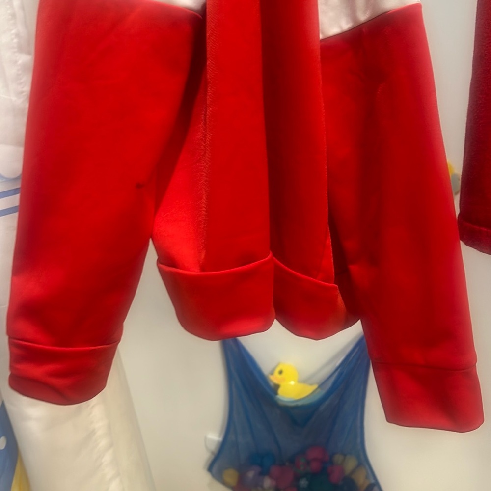 Three piece red adidas tracksuit and shoes